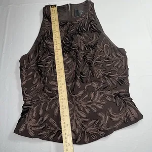 Carmen Marc Valvo‎ Sleeveless Zip Back Embroidered Brown Tank Top 2 thumbnail 4