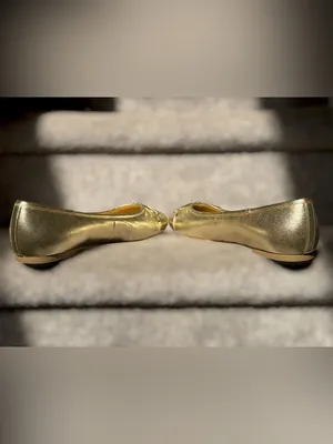NEW Talbots Blair Metallic Gold Leather Bow Ballet Flats Cap Toe Balletcore thumbnail 2