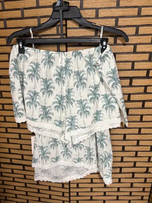 Joyspun white and green palm print short set size 3X thumbnail 2