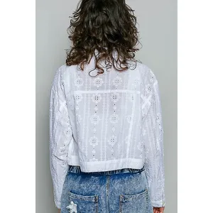 POL Eyelet Textured Cotton Cropped Button Front Jacket - Medium thumbnail 3