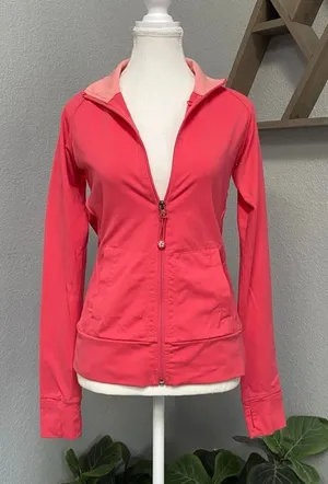 Tuff Athletics Pink Zip Up Jacket Thumb Hole Long Sleeve Emergency Hair Tie thumbnail 1