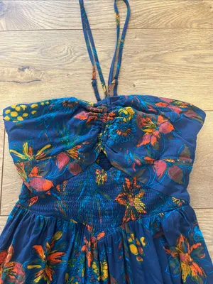 FREE PEOPLE 💙🧡 Floral Halter Maxi Dress - Size XS thumbnail 4
