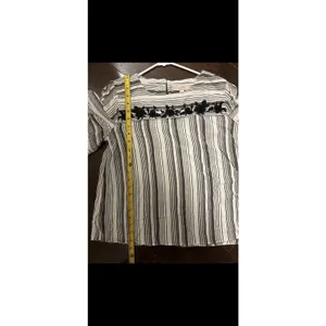 Loft Women Large Striped Floral Embellished Blouse 3/4 Ruffle Sleeve Top Black thumbnail 7