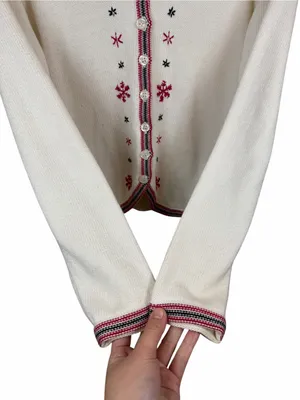 Vintage Sonoma Snowflake Cardigan V-Neck Knit Christmas Fair Isle Ivory Red Sz M thumbnail 6