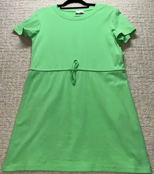 Pink Lily Mint Green Round Neck Casual Cotton Dress Cap‎ Sleeve Size S Tie Waist thumbnail 1