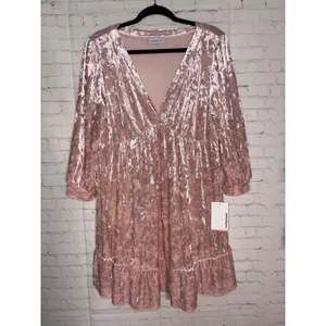 Motherhood Maternity Crushed Velvet Empire Waist Dress Lotus Pink‎ Boho XL New thumbnail 6