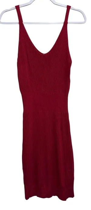 Red Ribbed Knit‎ Bodycon Sweater Dress Sleeveless Large thumbnail 1