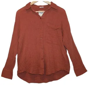 Abercrombie & Fitch Red Collared Long Sleeve Blouse Button Down Shirt Top Size S thumbnail 1