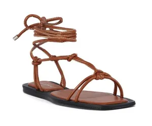 AZALEA WANG Leandro Tan Lace Up Flats Sandals Sz 7 NEW NIB thumbnail 1