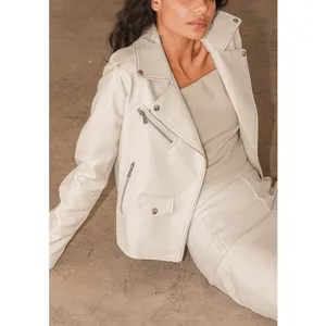 Lulus Out for the Night Beige Vegan Leather Moto Jacket XS NWT thumbnail 2