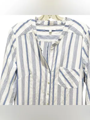 Everyday Ritual Tracey Stripe Cotton Nightgown Blue White Women’s Size Medium thumbnail 4
