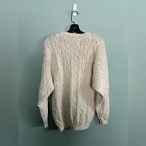 VTG Cotton Traders Women’s Cotton Oversized Cream Cable Knit Crew Sweater Sz L thumbnail 5