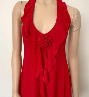 [White Fox] Red Y2K Ruffle Halter Neck Asymmetrical Hem Mini Dress Size Large L thumbnail 9