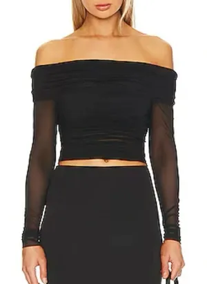 ALICE + OLIVIA | Isadola Long Sleeve Top Ruched Mesh Off Shoulder | Medium thumbnail 1