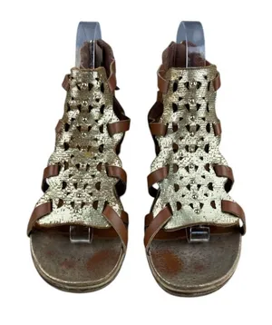 OTBT‎ Bonita Metallic Gladiator Sandals Brown Gold Back Zip Boho Size 7.5 thumbnail 1