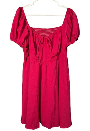 Women’s Size XXL Short Puff Sleeve Dress Bright Pink Sweetheart Neckline Smocked thumbnail 1
