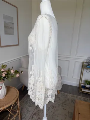 Rock & Roll Cowgirl Romantic Ivory Embroidered Lace Boho Tunic Western Top S thumbnail 8
