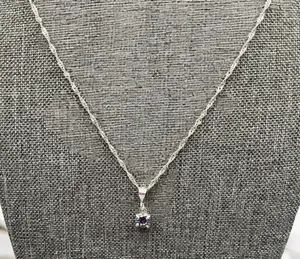 Sterling Silver Very Pretty Multi-green Crystal 925 Signed Pendant/ Silver plated Chain thumbnail 1