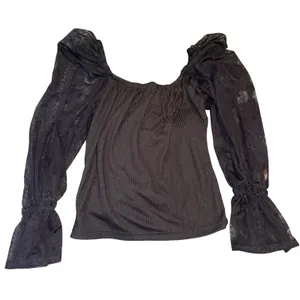 Marsha Black Black Lace Crop Top Women's Gothic Y2K Ruched Tie Front Long Sleeve thumbnail 3