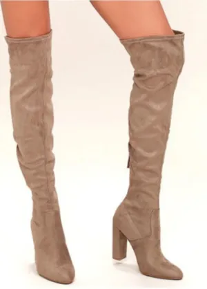 Steve‎ Madden Taupe Over-The-Knee Block Heel Suede-Look Boots Size 7.5 thumbnail 1