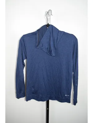 Nike Dri-Fit L Hoodie Women's Navy Blue Heathered Big Swoosh Logo Pullover thumbnail 10