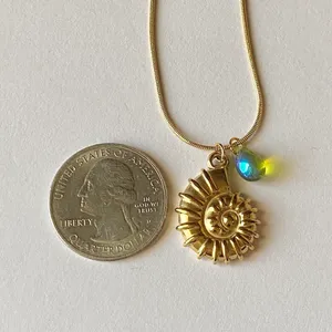 Handmade gold tone stainless steel boho chic beach shell ammonite & teardrop necklace🌀🐚🌊 thumbnail 8