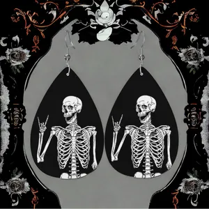 Gothic Skull‎ Faux Leather Teardrop Halloween Earrings Faux Fashion Jewelry thumbnail 4