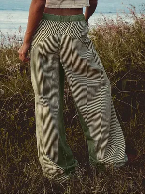 PEIHOT Low Rise Striped Pants for Women Pull On Drawstring Boho Wide Leg Jeans thumbnail 3