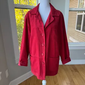 Vintage Coaco Red Faux Suede Chore Coat Utility Jacket Fully Lined Size Small thumbnail 2