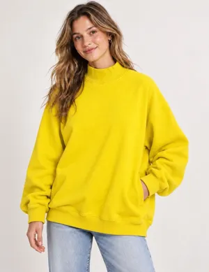 aerie oversized mock neck sweatshirt M bright yellow Pockets thumbnail 1