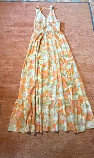 Japna Size S Multicolor Abstract Halter Tiered Maxi Dress 100% Rayon thumbnail 7