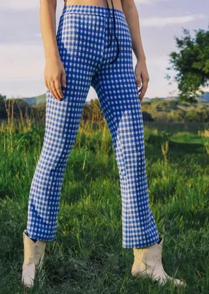 Urban Outfitters Pants gingham check casey kick flare womens Blue (xsmall) thumbnail 1