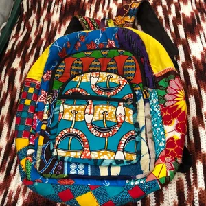 Unique Unisex African custom handmade patchwork backpack school work laptop computer bag purse large Measurement in pics thumbnail 1