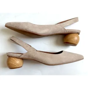Matiko Anthropologie Heeled Suede Slingback Heel Peach Tan Size 36 US 5.5-6 NEW thumbnail 6