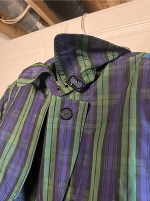Vintage Jeffrey Banks Plaid Trench Coat Longline Belted Green Purple Size M thumbnail 9