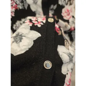 White House Black Market WHBM Floral Button Cardigan Sweater Black Pink Women L thumbnail 2