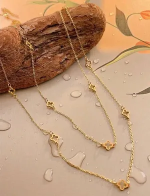 Gold Plated Floral clover necklace Stainless Steel women Jewelry 42” thumbnail 1
