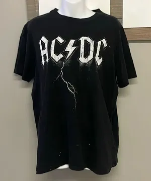 AC/DC Cotton:On Black Relaxed Boyfriend T-Shirt Distressed Goth Grunge Small thumbnail 1