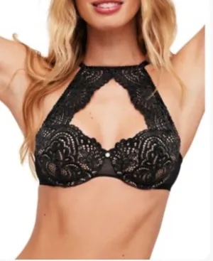 Adore Me black lace bra with floral embroidery, size 36A #lingerie #floral thumbnail 1