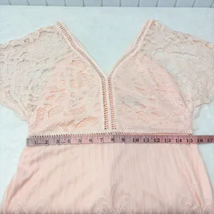 Boohoo Peach Lace Mini Dress Size‎ 10 V-Neck Sheer Sleeve Romantic thumbnail 11