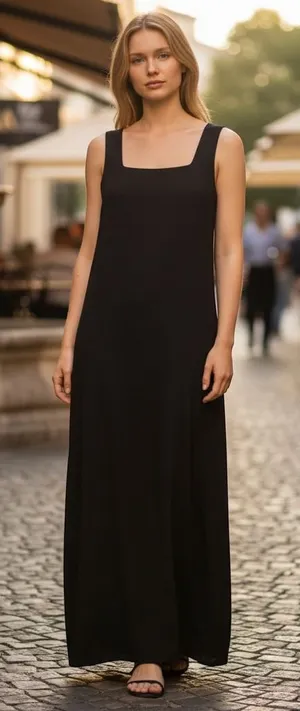 Cupshe Square Neck Maxi Dress‎ Medium Black Vacation Slip Clean Girl Resortwear thumbnail 1