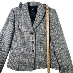 Apostrophe Wool Blend Tweed Blazer Jacket‎ Black White Fringe Trim Size 8 Office thumbnail 6