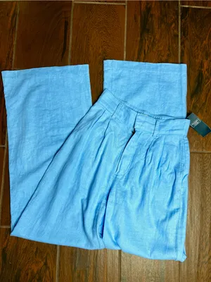 Abercrombie and Fitch Light Blue Pleated Linen Wide Leg Pants NWT Size XS thumbnail 3