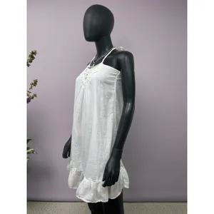Lei White Crochet Halter Mini Dress Boho‎ Beach Cover Up Size S thumbnail 3