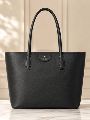Kate Spade Black Leather Large Shoulder Tote Pinmount Logo NWT thumbnail 2