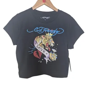 Ed Hardy Black Tiger Crown Baby Tee Size Large Y2K NEW thumbnail 1