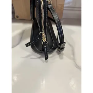 Dooney & Bourke Satchel Black Pebble Leather Zip Close W/ Strap Red Lining EUC thumbnail 4
