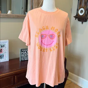 Beach More Worry Less Smiley Face Sunglasses Peach Women’s XL Pink Lily TShirt thumbnail 4