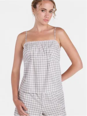Joyspun Plaid Cami Sleep Top Beige Brown Women's Size XL NWT thumbnail 1