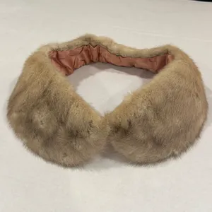 Vintage Mink Fur Collar Wrap Stole Womens Tan Brown Satin Lined Vintage Glamour thumbnail 2